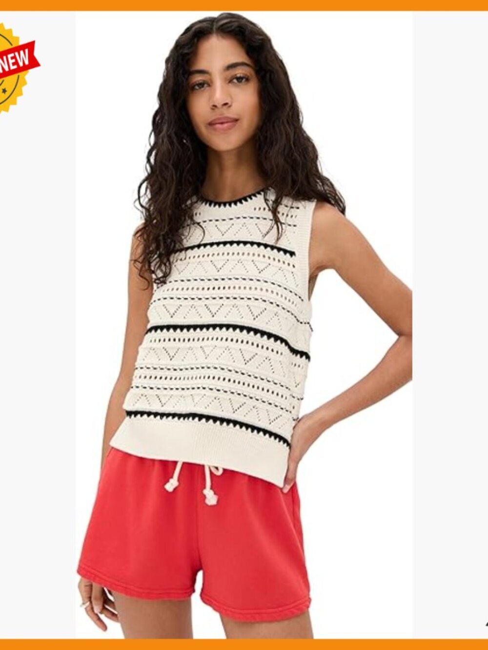 Cotton Pointelle Knit Vest, Lightweight Layering, Split Hem